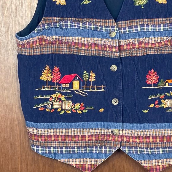 Vintage Casey & Max Patchwork Plaid Fall Leaves Vest Size Large - Picture 2 of 5